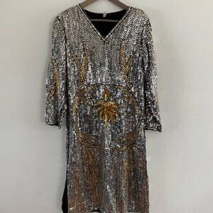 Glamorous Sequin Long Sleeve Dress in Silver and Gold
